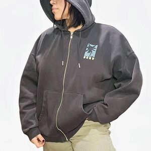 Vintage Roxy Black Zip-up Hoodie with Back Graphic